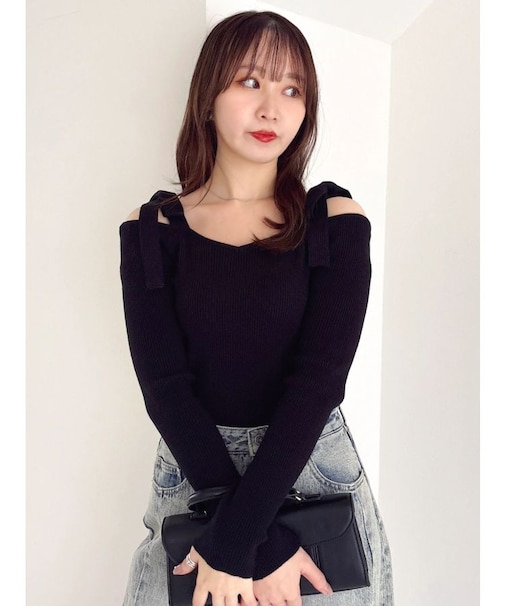 【WEB限定】ショルダーリボンニットトップス