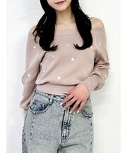 オフショルスカラップハートニット