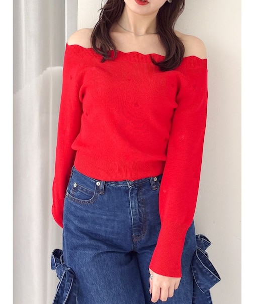 オフショルスカラップハートニット