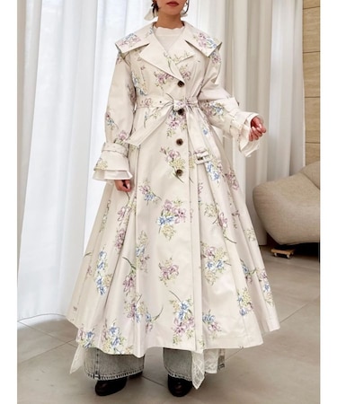 ビッグカラーフリルスリーブトレンチコート