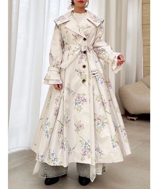 ビッグカラーフリルスリーブトレンチコート