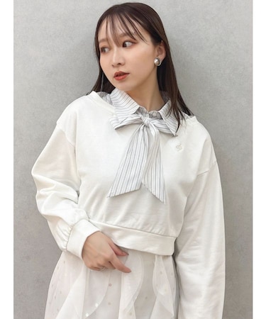 ボウタイシャツレイヤードスウェット