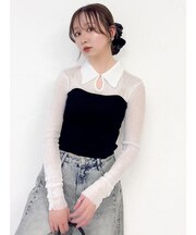 シアーレイヤードライクニットトップス