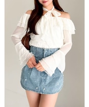 シアーティアードフリルオフショルブラウス