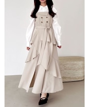 アシメフリルシャツレイヤードトレンチワンピース