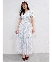 チュールフラワープリーツワンピース