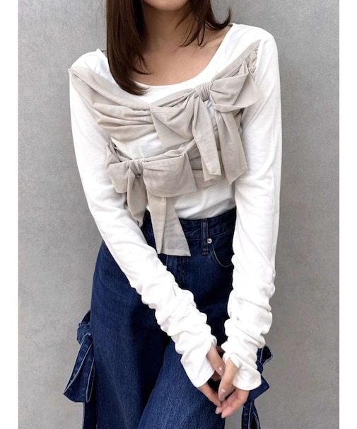 ラッピングリボンディティールカットソー