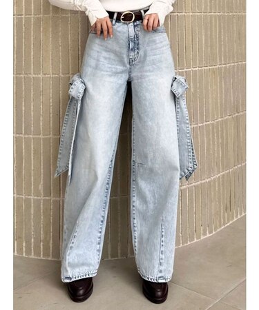 リボンバレルデニムパンツ