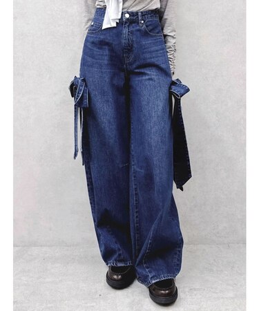 リボンバレルデニムパンツ