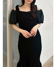 【WEB限定】シフォンスリーブリブニットワンピース