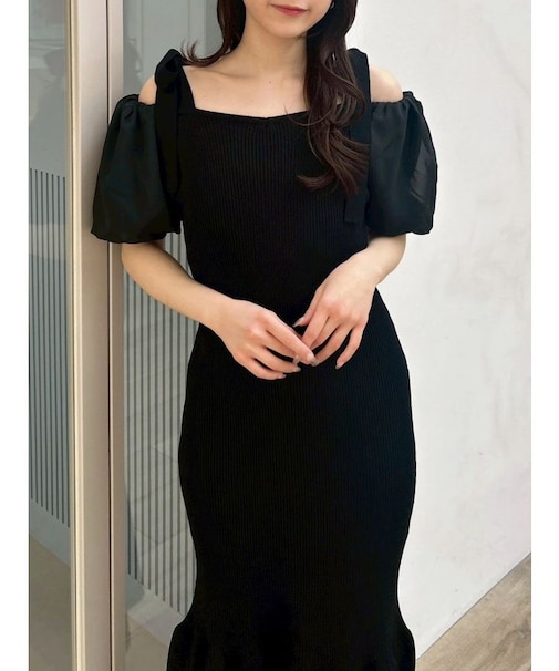 【WEB限定】シフォンスリーブリブニットワンピース