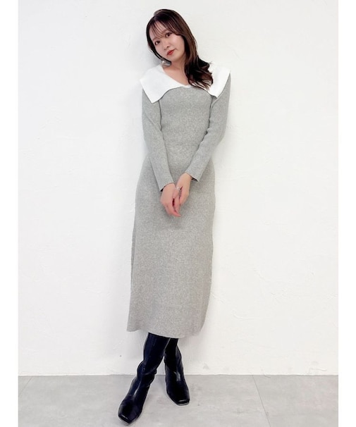 ビッグカラーニットワンピース