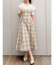 ビッグカラーチェックコルセットワンピース