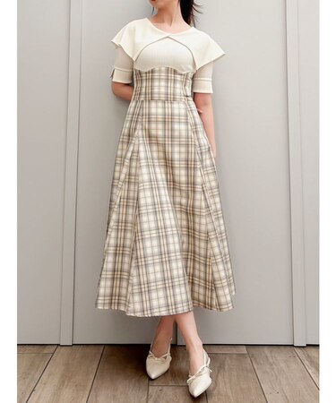 ビッグカラーチェックコルセットワンピース