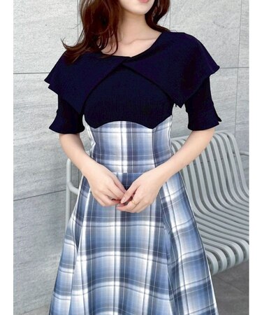 ビッグカラーチェックコルセットワンピース