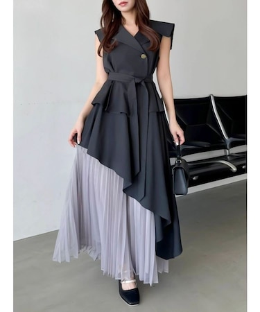 【復刻】アシメプリーツトレンチワンピース