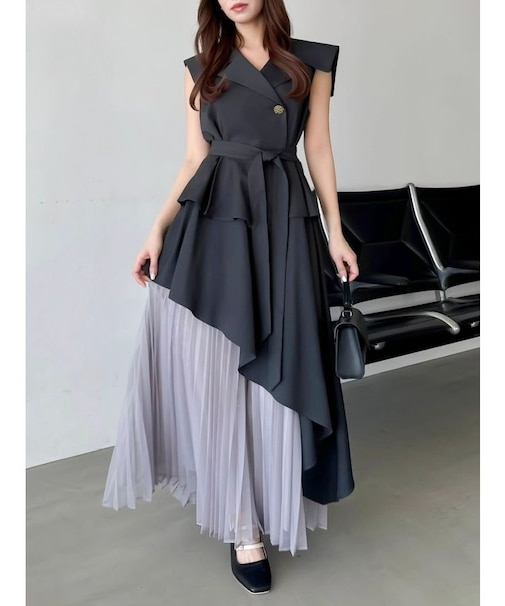 【復刻】アシメプリーツトレンチワンピース