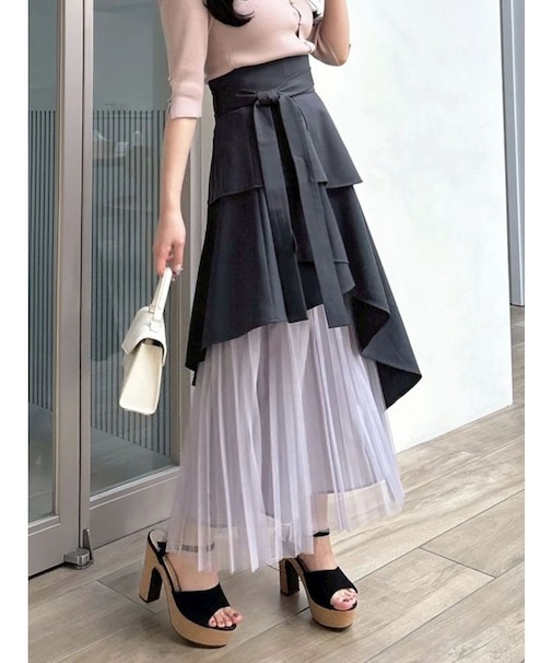 アシメティアードプリーツスカート