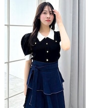 フロントボタンシャツカラーニットトップス