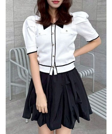 フロントボタンシャツカラーニットトップス