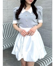 フロントボタンシャツカラーニットトップス