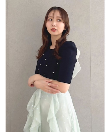 バックリボンビジューニットトップス