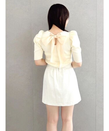 バックリボンビジューニットトップス