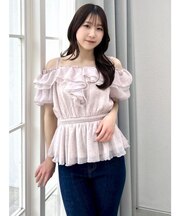 シアーペプラムボリュームオフショルトップス