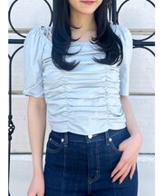 ギャザードロストリボントップス