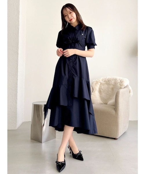 【美品✨】ポロラルフローレン　ティアード　シャツワンピース　リボン　近年モデル POLO BCSコラボ】レイヤードリボンティアードシャツワンピース