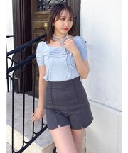 タイ付ギャザーカットトップス