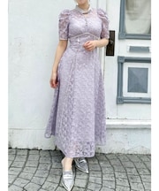 ネックツイスト刺繍レースドレス
