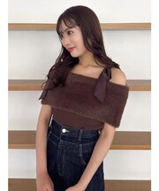 ショルダーリボンファーオフショルニット