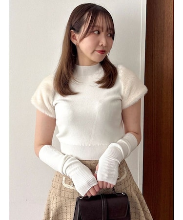 ファーライクスリーブニットトップス