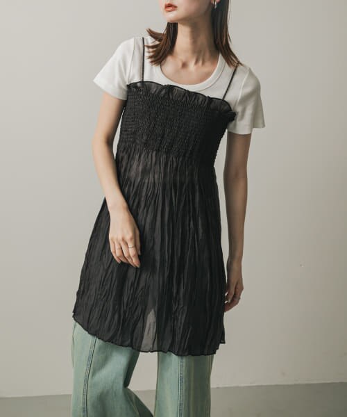 [I AM MARI]クレンシャーリングプリーツミニワンピース SLY（スライ）の「SHIRRING SH OP シャーリング シャツ