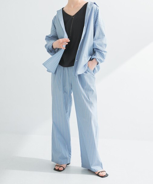 new basic インドスビンコットンストライプパンツ