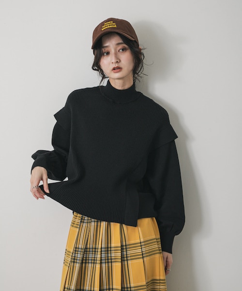 定価1.5万 Aga ショルダータック バイカラー ライン 2way ニット 黒 一部WEB限定カラー』ストレッチショルダータックセーター｜アーバン