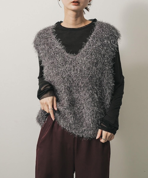 【リピ割】かぐれ　アルパカ混ワイドニットベスト　アーバンリサーチドアーズ かぐれ（カグレ）の「アルパカ混ワイドニットベスト（ニット/セーター