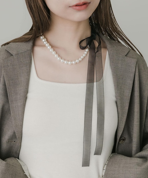 シアーリボンパールネックレス