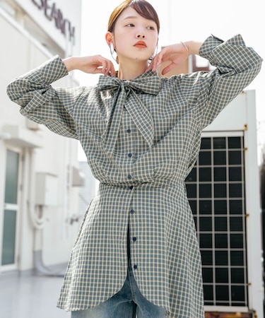 ウエストマークチェックシャツ