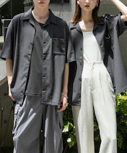 『ユニセックス』オープンカラールーズショートスリーブシャツ