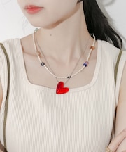 ハートモチーフパールビーズ2セットネックレス