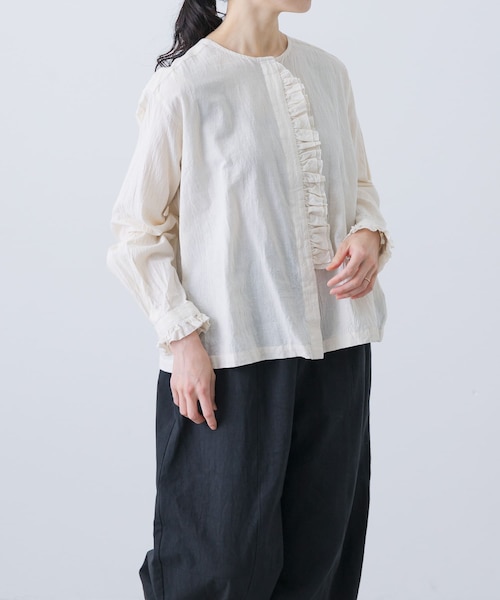 かぐれ ワッシャーフリルブラウス コットンリネンワッシャーフリル