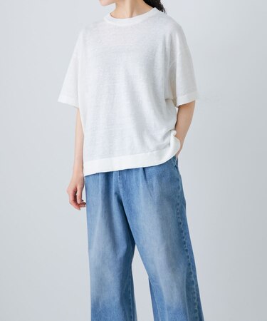 リネン半袖クルーネックニット
