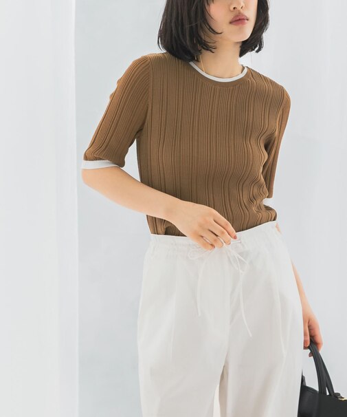 アンチピリングバイカラーリブニット