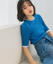 アンチピリングバイカラーリブニット