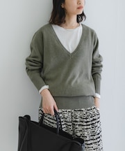 new basic　カシミヤコットンVネックチュニックニット