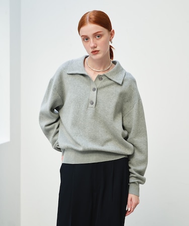 スウェットライクシャツカラーニット