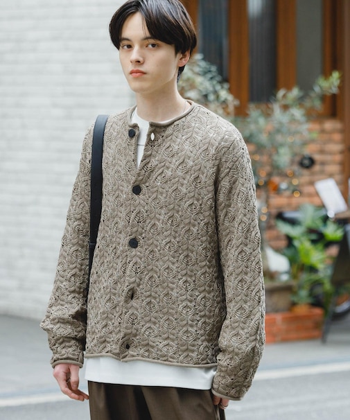 ケーブルメッシュクルーネックカーディガン