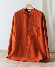 『XLサイズ/WEB限定』シルケットリネンバンドカラーロングスリーブシャツ